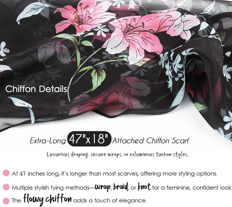 Awefeel Chemo Hats for Women – Extra Long 47" Chiffon Scarf – Soft Cancer Headwear for Hair Loss – Stylish Chemo Caps - Image 4